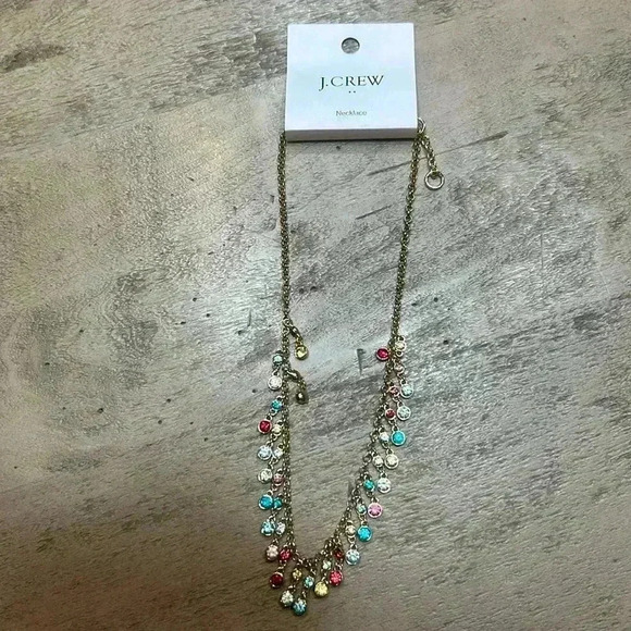 J Crew multicolored dangling rhinestone necklace, NWT - Picture 1 of 5